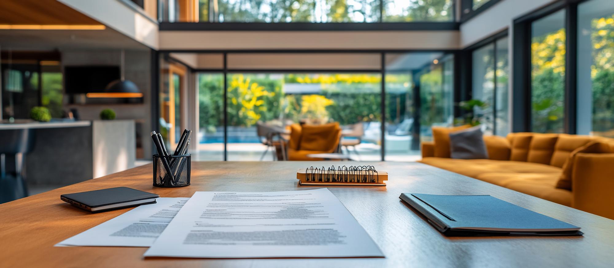 Birou calm cu documente imobiliare pe masă